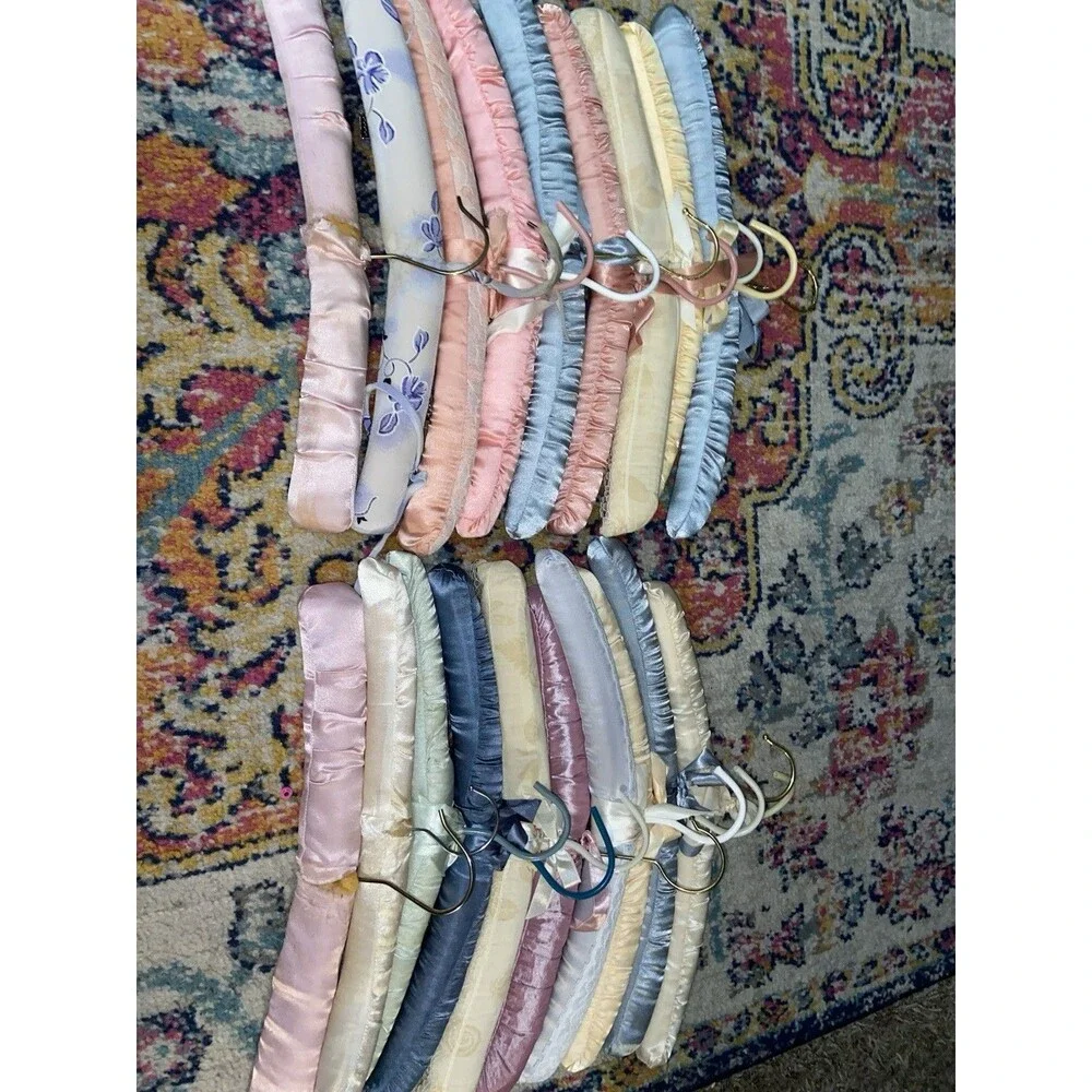 Vintage Padded Satin Traditional Clothes Hangers Lot, Multicolor Floral Coquette
